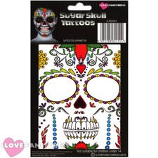 SUGAR SKULL TEMPORARY FACE TATTOO HALLOWEEN FANCY DRESS COSTUME ACCESSORY MAKEUP