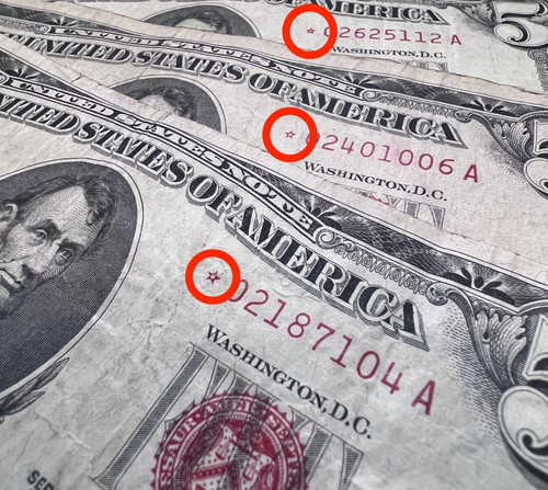 Star note five dollar red - star,