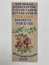 Pretty Antique Victorian Punched Paper Embroidered Floral Bookmark Religious