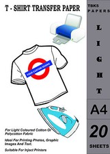 20 x A4 Inkjet T-Shirt Transfer Paper For Light Fabrics/ Fast Shipping