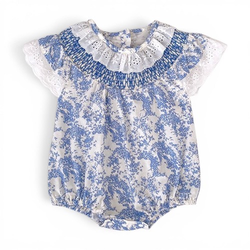 Blue toile floral - blue,
