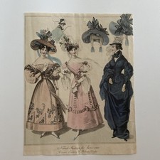  1830 Antique Hand-Colored Fashion Plate – Dinner, Evening & Riding Dresses 