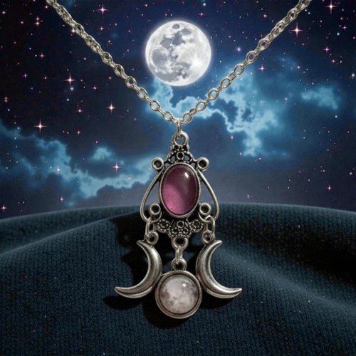 Triple moon goddess necklace - triple,
