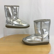 Ukala Evie Boots Little Girls Sz 8 EUR 24 Metallic Silver Suede Wool Lining