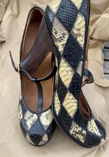 CHIE MIHARA VINTAGE 30’s 40’s Snakeskin LEATHER HARLEQUIN SPOOL HEEL SHOES 7 40