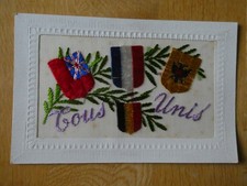 WW1 Woven Silk Postcard 'TOUS UNIS'