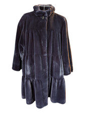Maria Grazia Cuoghi Navy Faux Fur Swing Coat | Vintage Italian Outerwear | Size