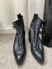 Zara Women’s Boots Black Front Zip 100% Soft Leather  EU 38 UK 5 Block Med Heels