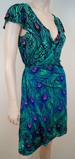 MATTHEW WILLIAMSON H&M Bright Colour Peacock Print Sleeveless Wrap Dress Sz;S