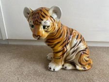 VINTAGE FAIANCAS ALOBACA PORCELAIN TIGER 1970'S please read full description
