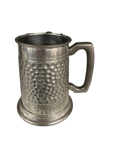 Hammered pint pewter tankard - 1,