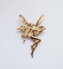 BN Vintage 1970's Antiqued Gold Metal Art Nouveau Fairy Faerie Brooch Deadstock