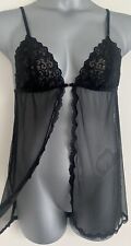 Victoria's Secret Black Sheer Lace Bodice Open Front Babydoll Negligée Large