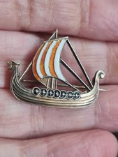 silver enamelled viking ship brooch beautiful