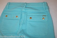 New Logo Crop Jeans Juicy Couture 25 Womens Snap Pockets Aqua Blue Teal Skinny