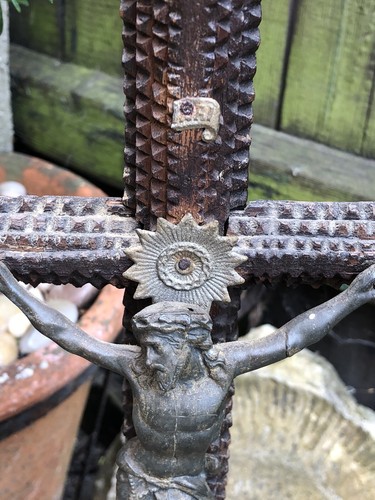 Antique tramp art crucifix - antique,