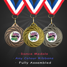 Dance Grafitti Award Medals with Ribbons in Packs 10, 25, 50 & 100