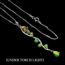 Silver Pendant Opal Genuine Natural Mined Gems Solid Sterling With Chain