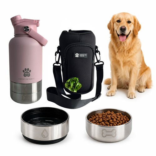 Dog water bottle - 3-in-1, with