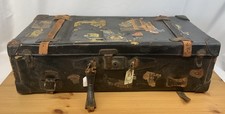 Antique Steamer Trunk Suitcase w/ Vintage Travel Hotel Labels Europe Amsterdam..