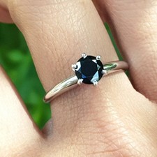 Round Cut Black Diamond Solitaire Engagement Wedding Ring 14K White Gold Finish