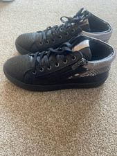 ADESSO Luna Black leather trainers gold trim snake print size UK 5 ( EU 38) new