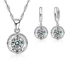 Sterling Silver Set Earring Pendant Necklace Classy Gift Dangle Earrings Women