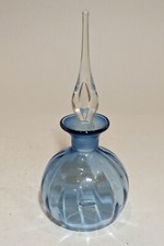 Blue Glass Ribbed Perfume Bottle, Signed Richard Morrell