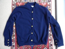 Vintage Lyle & Scott Vintage Navy Heavy Pure Scottish Cashmere Blouson Cardigan