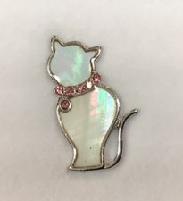 Cat Inlaid Mother Of Pearl Shell Pin Badge