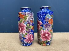 PAIR STUNNING ART DECO 1920s SHELLEY CHINA BLUE CLOISONNE CRACKLE GLAZED VASES