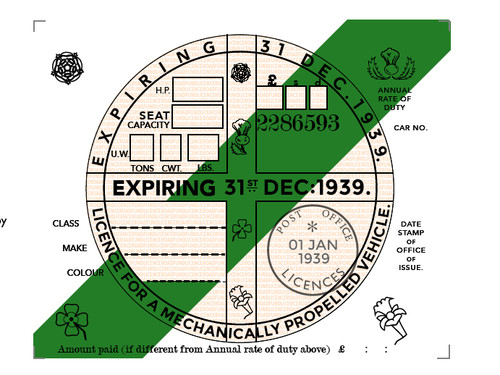 1939 tax disc reproduction - 1939,