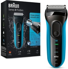 BRAUN Series 3 ProSkin 3010s Wet & Dry Electric Rechargeable Shaver, Black/Blue