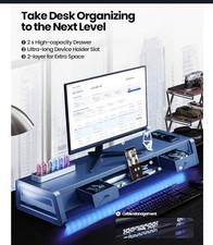 Dual Monitor Stand: 20W Fast Charging 8 USB Ports & LED Light Strip Metal Frame