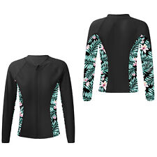 Kids Girls Sun Protection Swim Shirt Long Sleeve Rash Guard Top Zipper Swimwear