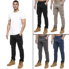Enzo Cargo Trousers Mens Combat Jeans Chino Cotton Denim Work Wear Pant UK Sizes