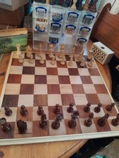 Vintage Wooden Staunton Chess Piece Set, Felted, Lacquered, 3'' King-719TRLL