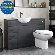 Alpine Black Toilet & Basin Vanity Unit Combination with Drawer Unit 1165mm
