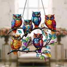 Colourful Owl Tree Vibrant Suncatcher Stained Glass Effect Hanging Decoration