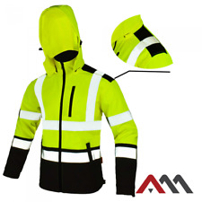 Hi Vis Viz Visibility Fleece Jacket Rain Patch Safety Work  Warm Soft Shell Hood