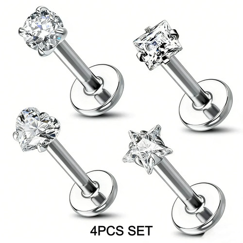 4pc surgical steel - labret, stud