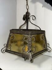 VINTAGE WROUGHT IRON AND GLASS 3 BRANCH CHANDELIER FOR RESTORATION AND REPAIR