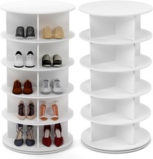 Rotating Shoe Cabinet, 360 Degree Shoe Rack Storage (White, 5 Tier)