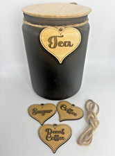 Wooden Heart Pantry Tags – Tea Coffee Sugar Decaf – Hot Chocolate Station Labels