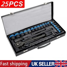 Heavy Duty 1/2" Ratchet Wrench Socket Set 8-32mm Metric Extension Bar Metal Case