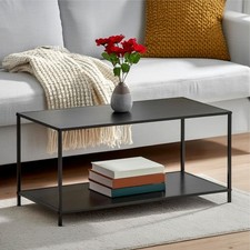 2 Tier Coffee Table Black Metal Frame with MDF Top for Living Room Home Office