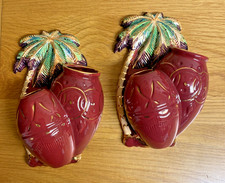* 2 x Beautiful Rare Beswick Ware Vintage Palm Tree Wall Pockets / Vase - 1063 *