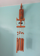 Bamboo Owl Design Wind Chimes With Carved Hanger