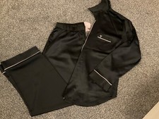 ladies black satin classic victorias secret wide leg pj set size large 