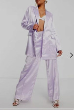 LIQUORISH Lilac Satin Double Breasted Jacket & Wide Leg Trouser Suit SIZE 14